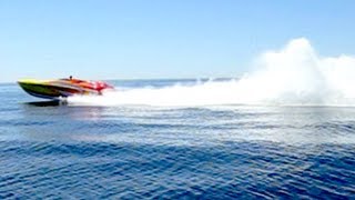 3200hp Outerlimits VS Cigarette Drag Race to Catalina Island WOT Big Block Sound at Redline