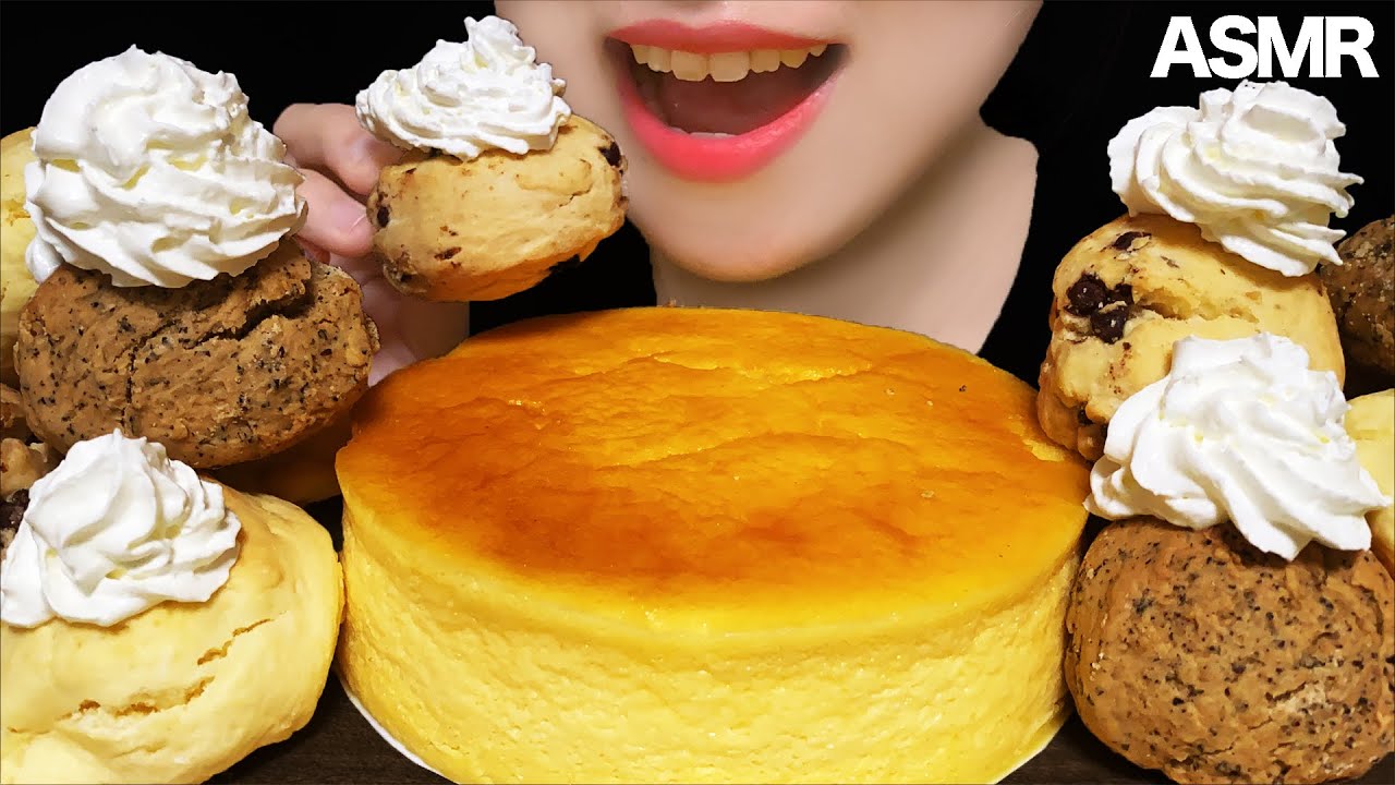 【咀嚼音/ASMR】成城石井のスフレチーズケーキとスコーンを食べる音 モッパン スイーツ大食い ホール食い 生クリーム CHEESE CAKE MUKBANG Scone
