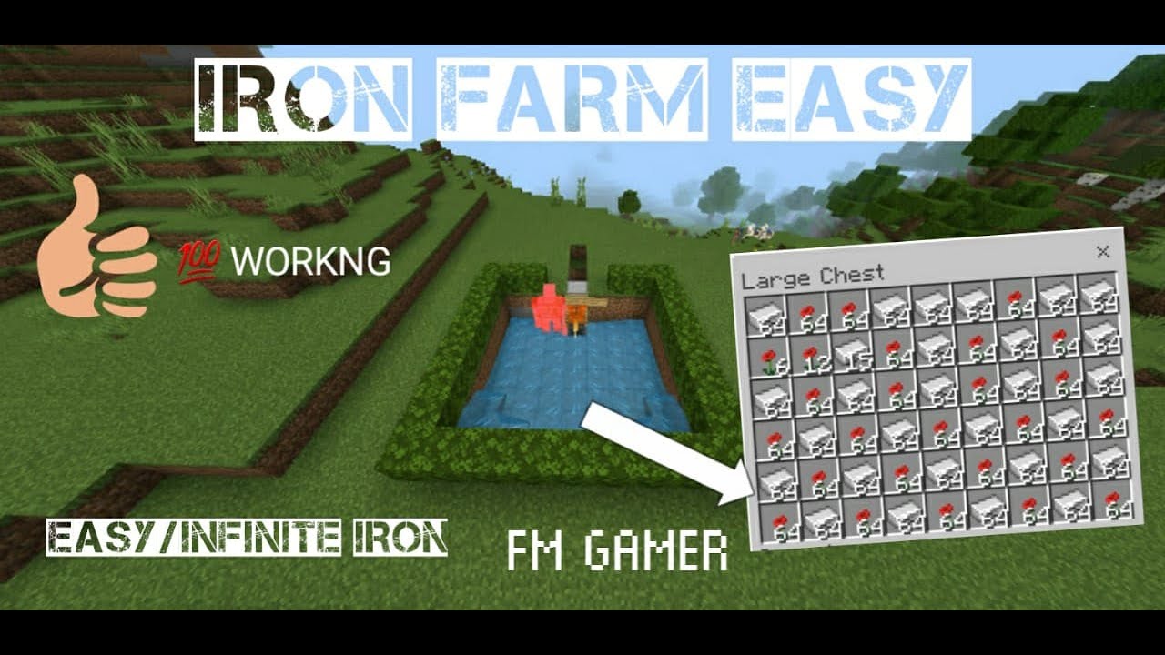 IRON FARM EASY AND SIMPLE fmgamer5743 IN MINECRAFT POCKET EDITION 1.