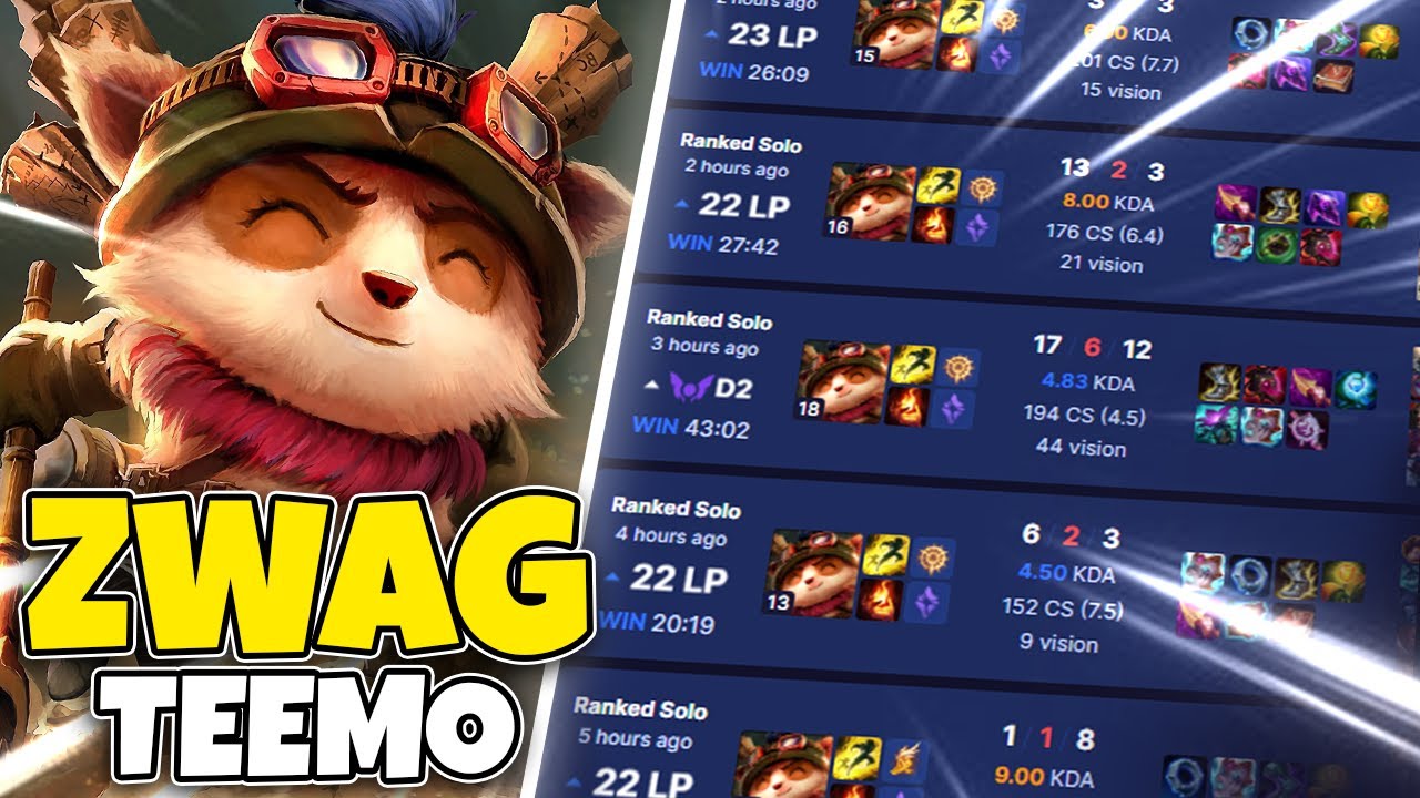 2 HOURS OF ZWAG DESTROYING DIAMOND ELO WITH TEEMO! #40