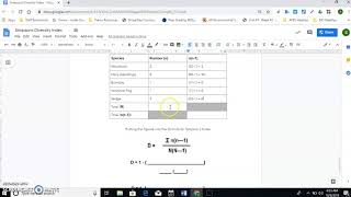 Simpsons Diversity Index Worksheet EXAMPLE