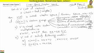 Functional Analysis II Normed linear space - Concept and Definition in Hindi II Lecture1