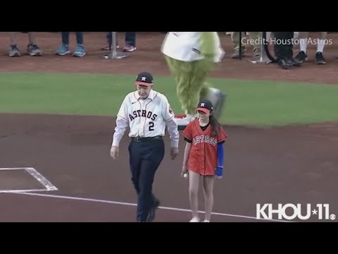 Uvalde shooting survivor Mayah Zamora throws first pitch at Houston Astros game