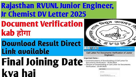 RRVUNL Rajasthan Junior Engineer & Junior Chemist Result Out |Call Letter for Documents Verification