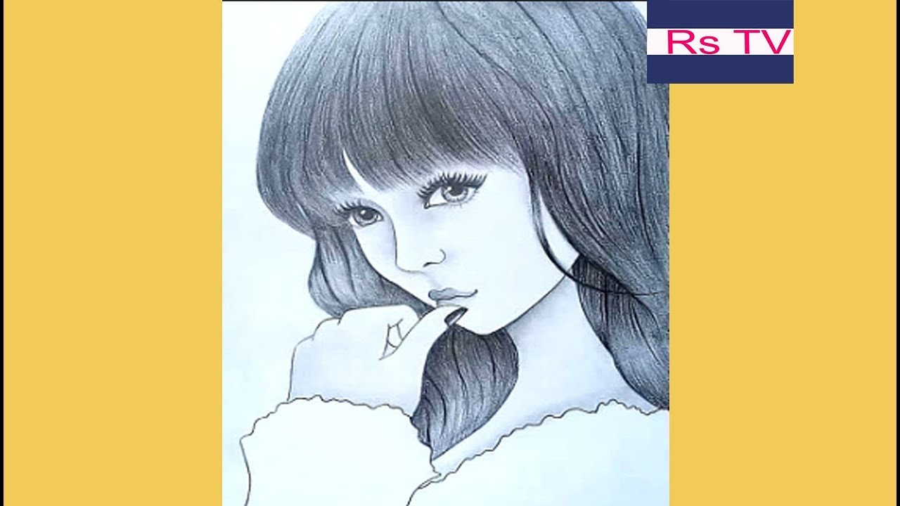How to draw a girl / Draw a lady with hair / Pencil sketch drawing ...