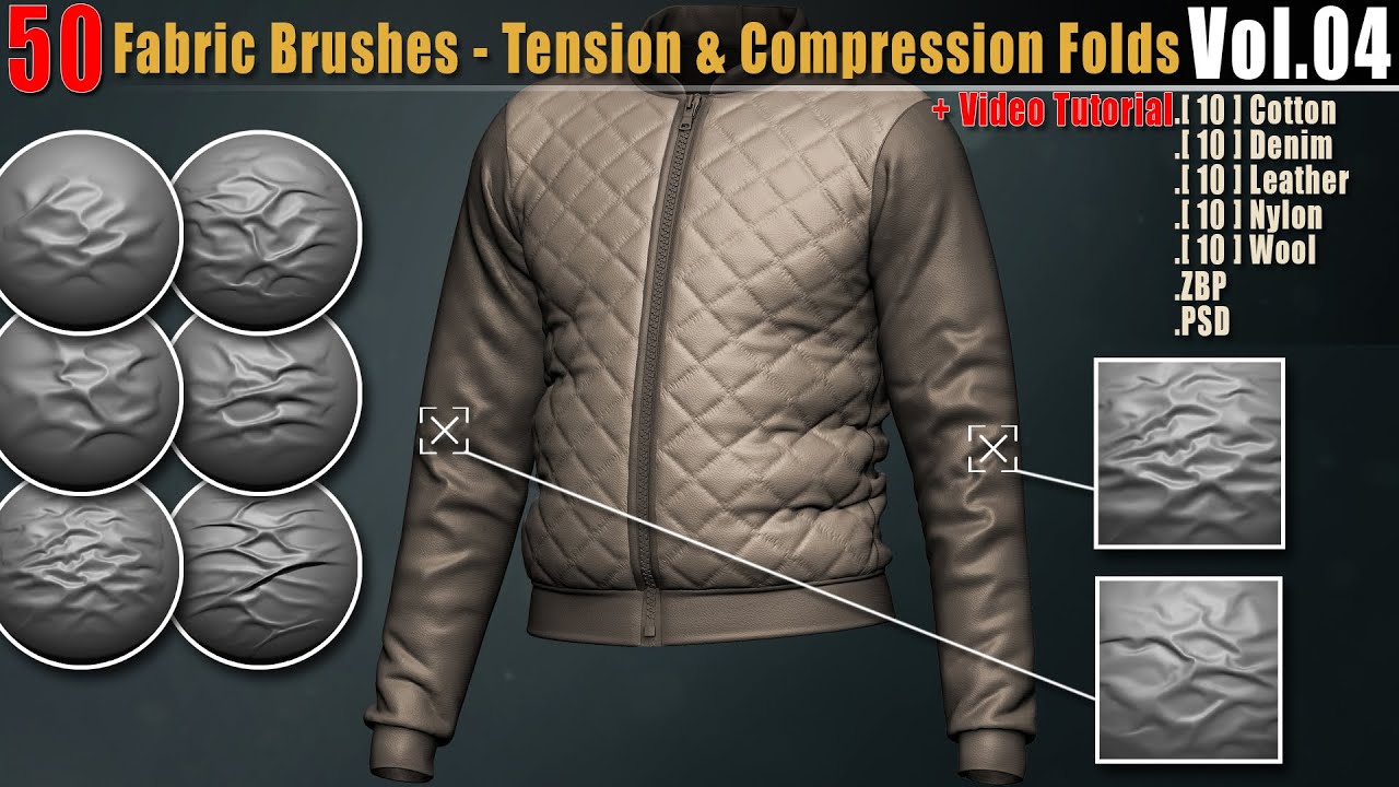 50 Fabric Brushes Tension Compression Folds Vol02 3D model