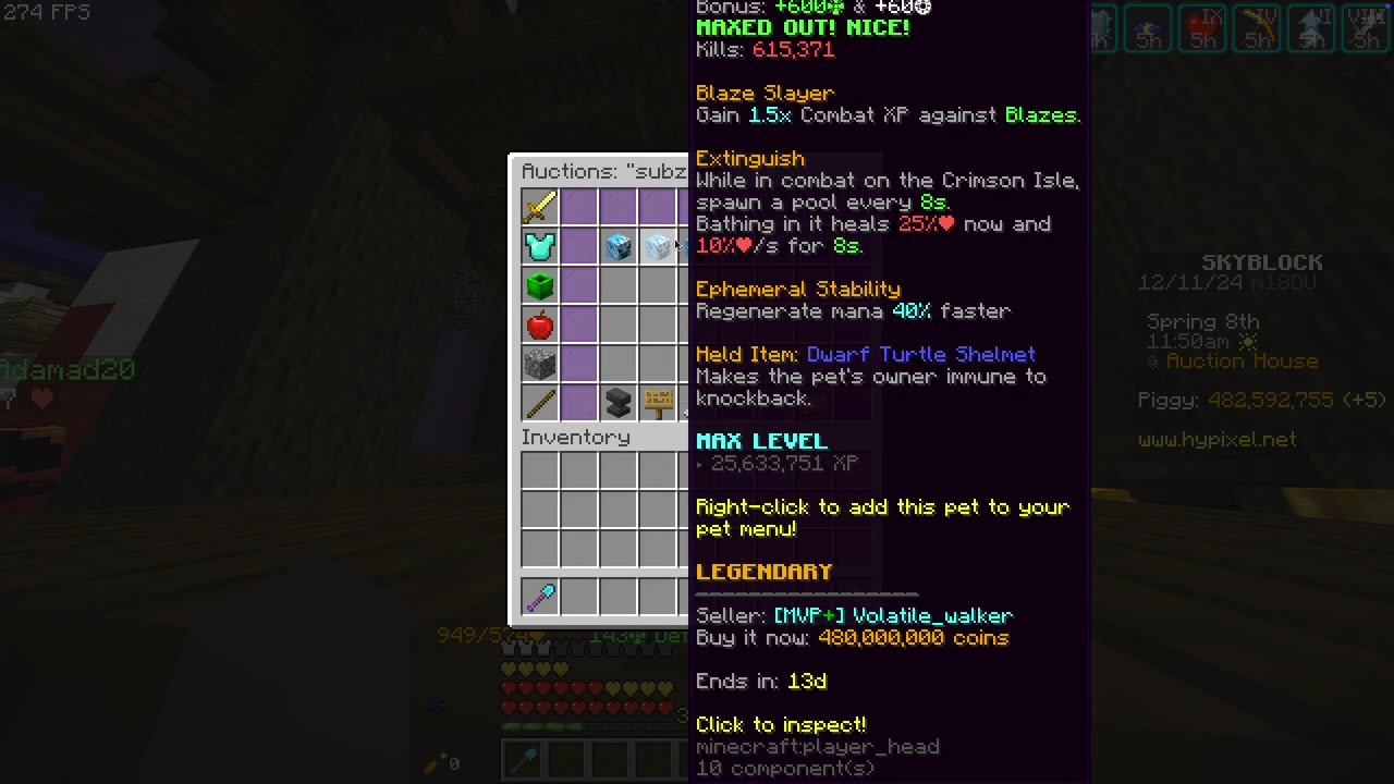 Subzero Wisp pet at level 36 | Hypixel Skyblock