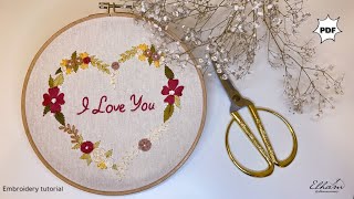 Embroidery tutorial step by step for beginners, PDF Pattern: “I love you” 2023