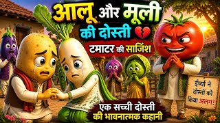 Aloo Aur Mooli Ki Dosti 💔 | Tamatar Ki Saazish | Emotional Hindi Kids Story | Moral Story