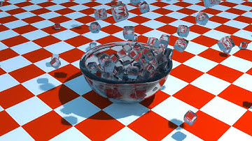 Blender physics simulation - ice cubes in a glass bowl