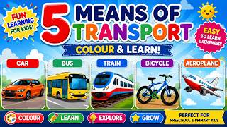 5 Means of Transport Worksheet for Kids TV version | Colour and Write + Download Free PDF