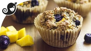 Easy Gluten-free Oatmeal Muffins with Mango & Blueberry | Sugar-free Vegan Recipe
