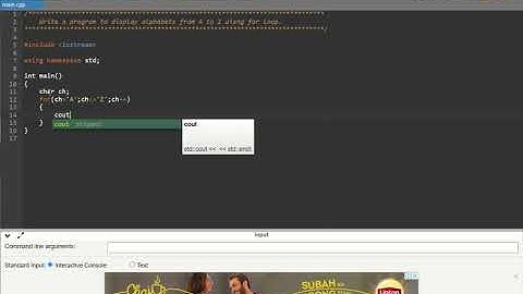 C++ Program to Display Alphabets from A to Z using For Loop.