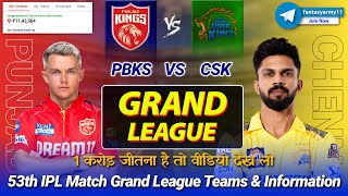 PBKS vs CSK GL Teams Prediction | PJB vs CHE GL Prediction Dream11 | Punjab vs Chennai 53RD IPL 2024