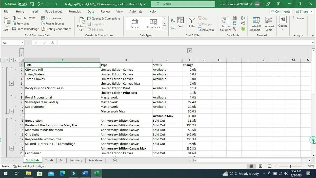 Exp19_Excel_Ch05_HOEAssessment_Fine_Art | Step by Step - YouTube