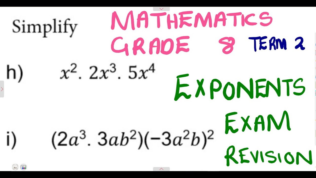 Mathematics Grade 8 Exponents Exam 2 Term 2 @mathszoneafricanmotives ...