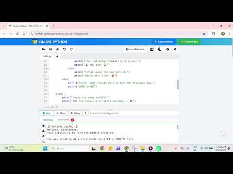 A Python code for a treasure hunt game