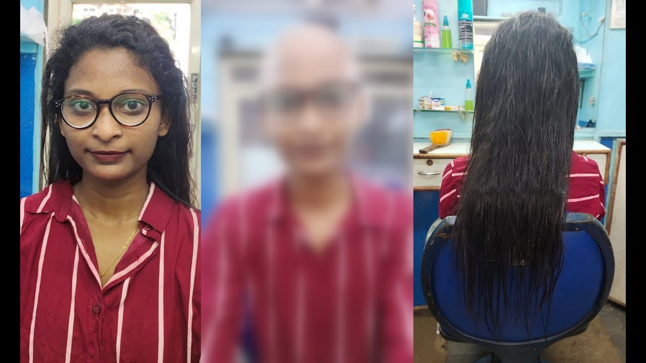 A Girl Getting Head Shave At Mans Barber Shop