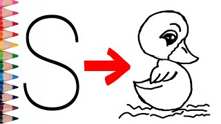Letter S to Draw Cute Duck | Duck Drawing for Kids