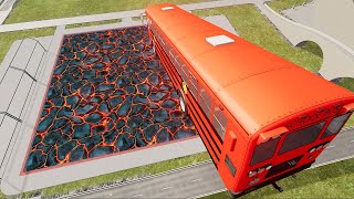 Cars vs Lava Pools Monster Truck, School Bus, Tractor #49 – BeamNG.Drive | BeamNG-Destruction