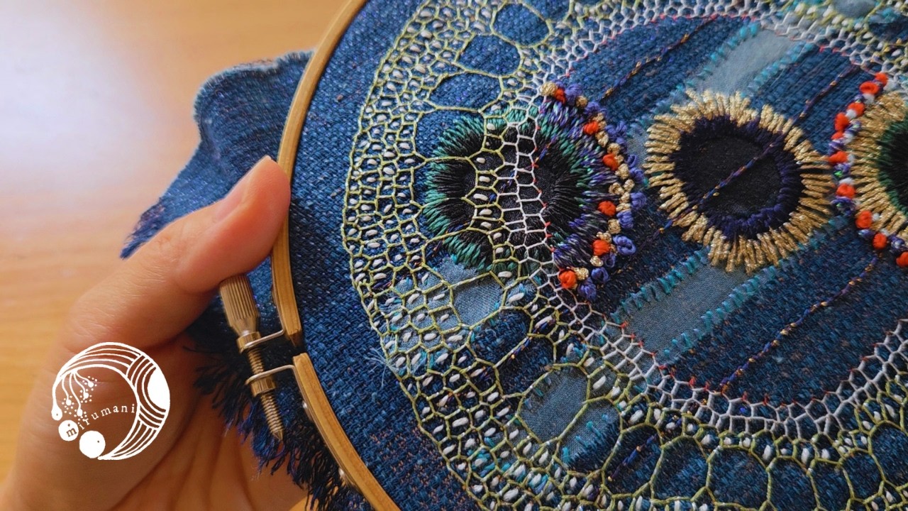 ハンドメイド☆オーダーページ【184☆】 Embroidery artwork using indigo dye and organza 01 | The process