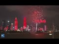 Fireworks light up the Yangtze River in Wuhan for China's National Day