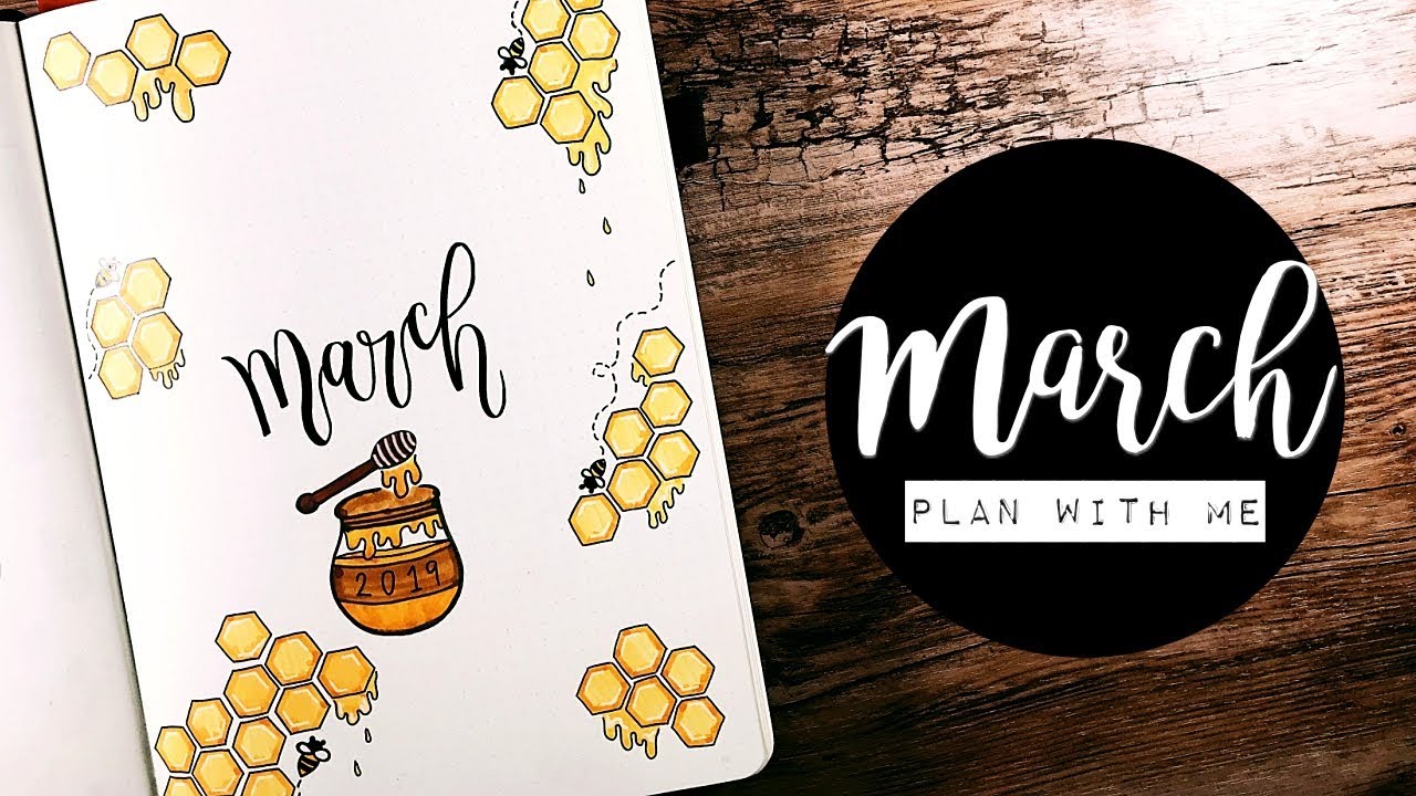 PLAN WITH ME | March 2019 BUJO Setup ▹ honeycomb / bee theme