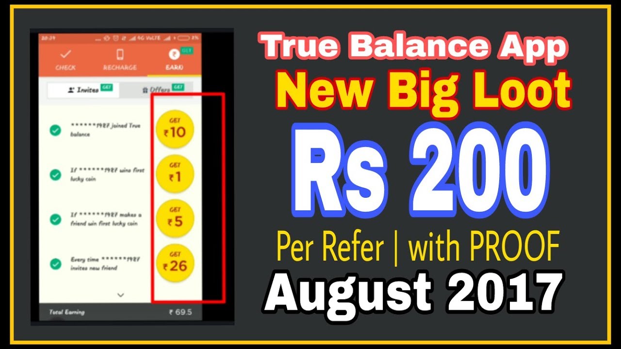 Recharge धमाका Rs.200 per Refer | True Balance App Big LOOT | September 2017