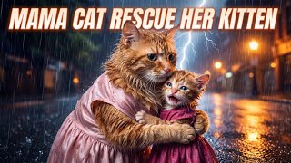 Mama Cat Rescues Her Kitten During a Terrible Storm 🌧️#cat #kitten #gato #猫動画 