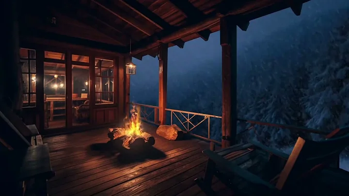 Snow Storm and Breathtaking View from the Bed in a Cozy Cabin, Crackling Fire & Wind Sound - Winter