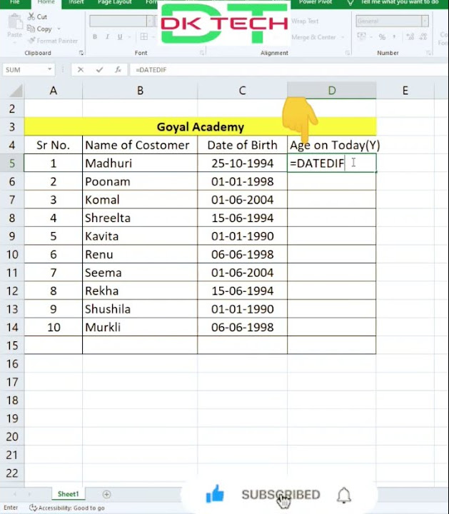 How to calculate dob in excel date of birth calculator datedif