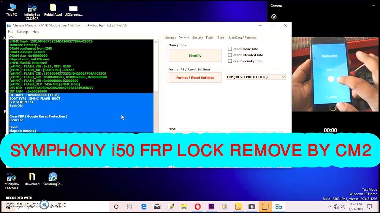 HOW TO SYMPHONY i50 FRP LOCK REMOVE BY CM2 DONGLE