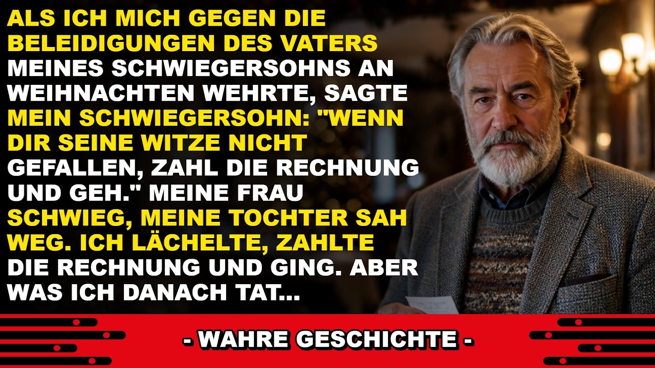 Mein Schwiegersohn hat mir an Heiligabend vor versammelter Familie gesagt, dass ich mit meinem 40 Jahre getragenen Mantel und meinen Elektrikerhänden „das ganze Niveau des Tisches senke“. Meine...