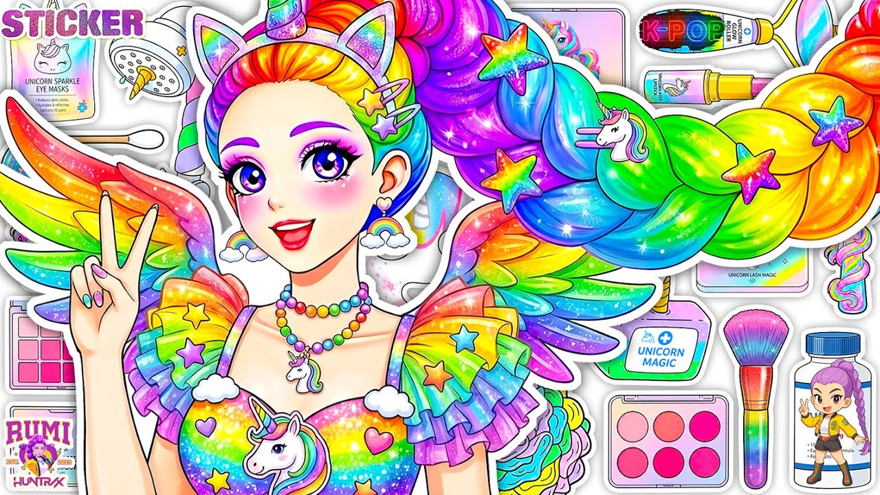 Kpop RUMI Unicorn Sparkle Brainrot Mega Makeover! Oddy Sticker Book Paper DIY #42
