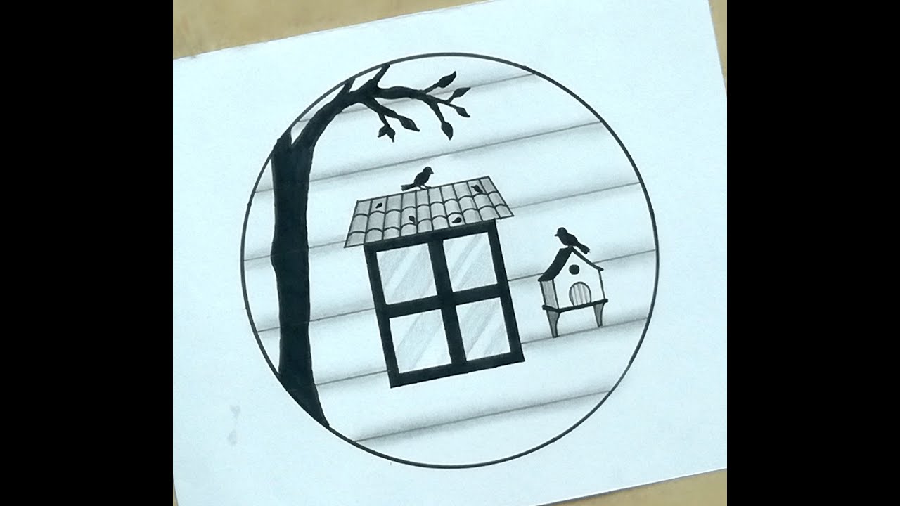 How To Draw Birds on Window|Pencil Shading for Beginners|Easy Scenery ...