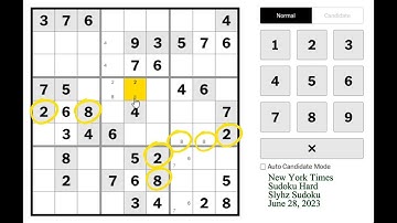 New York Times Sudoku Hard June 28, 2023