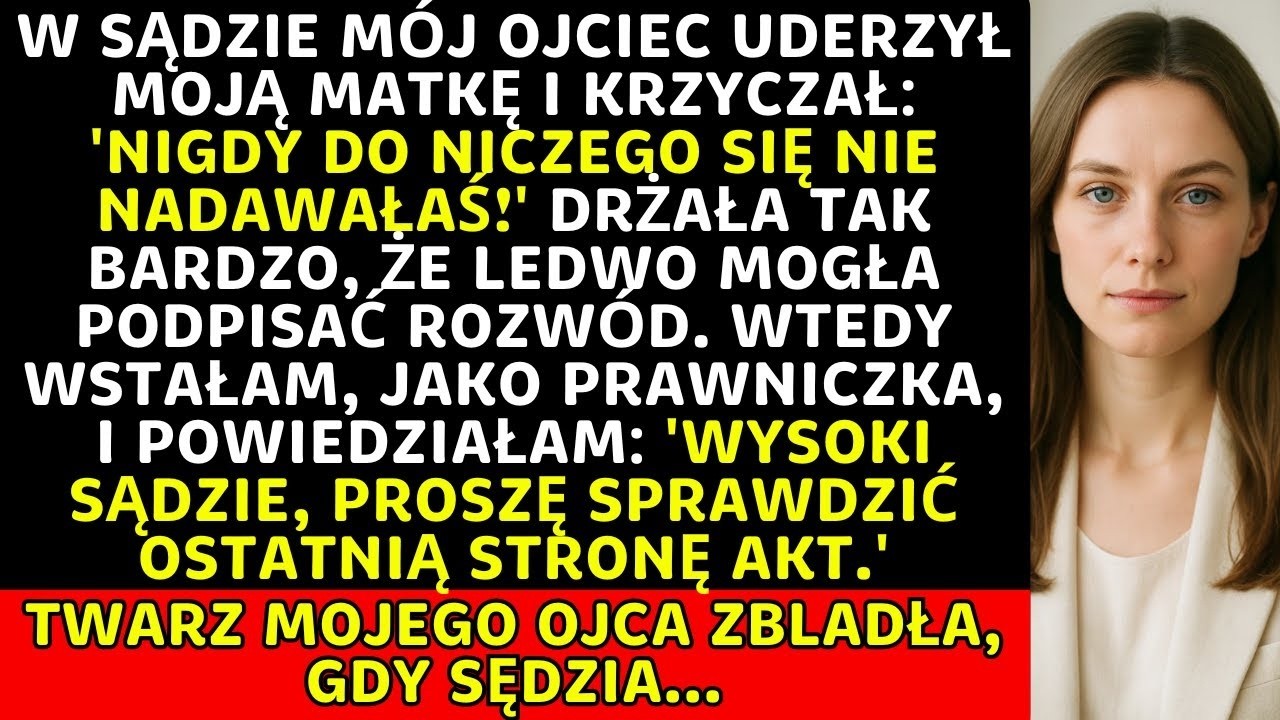 Na sali sądowej ojciec uderzył mamę  Wstałam i powiedziałam  'Proszę sprawdzić ostatnią stronę