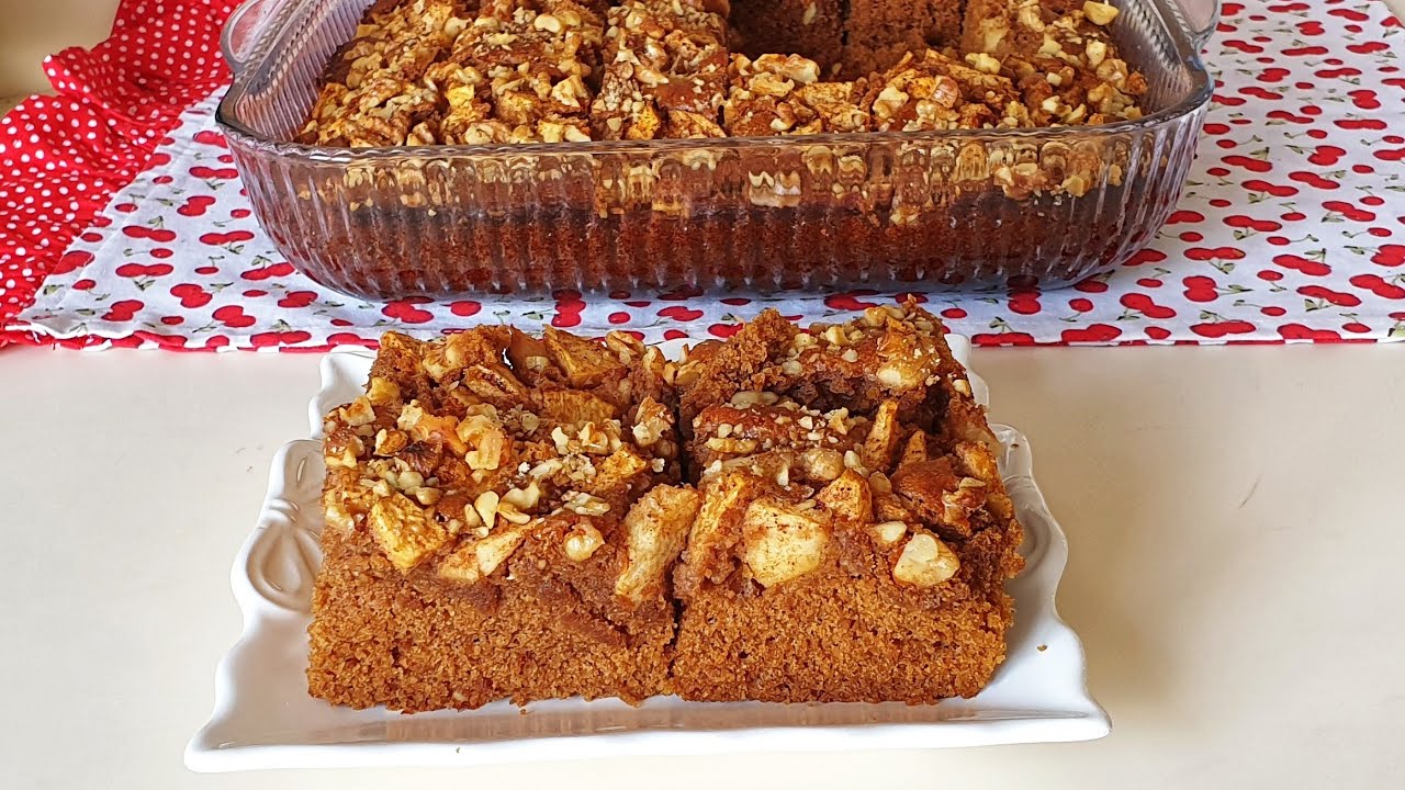 O kadar güzel oldu ki, bir akşamda bitiverdi  💯 ŞEKERSİZ, ELMALI ve CEVİZLİ KEK