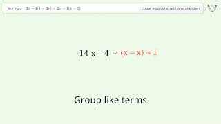 Linear equation with one unknown: Solve 3x-4(1-3x)=2x-1(x-1) step-by-step solution