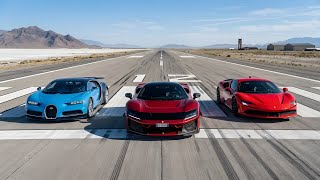 Ferrari F80 vs SF90 vs Bugatti Chiron 0-250 km/h Acceleration Comparison 