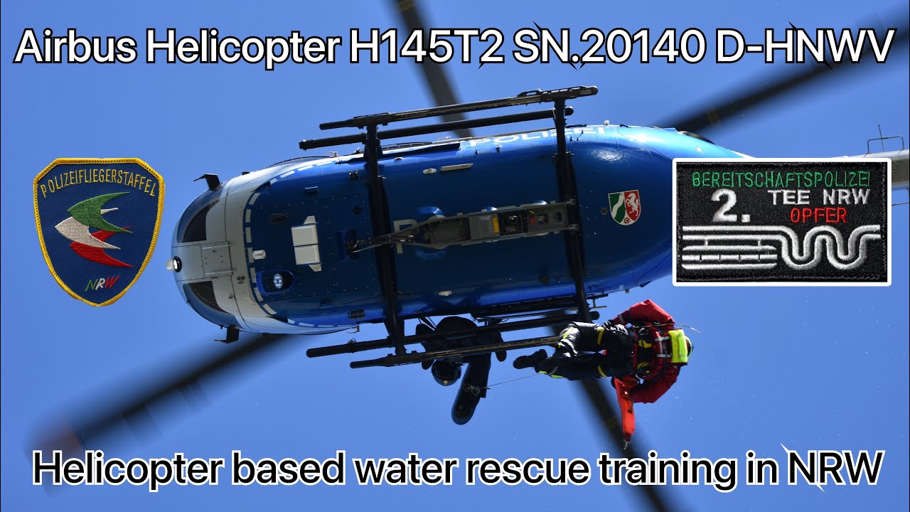 Airbus H145T2 SN.20140 D-HNWV during hoist rescue training close up with 2.TEE
