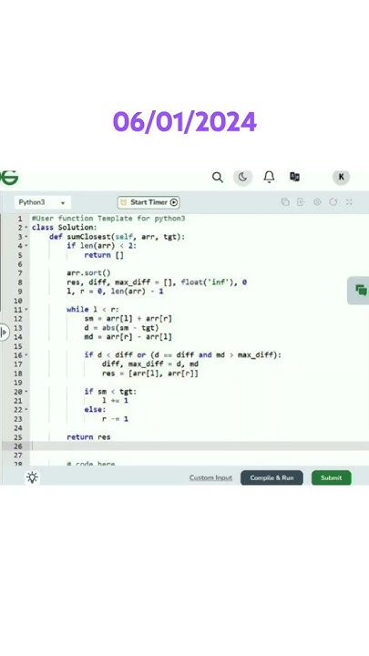 Sum Pair closest to target #geeksforgeeks #coding #gfg #python # ...