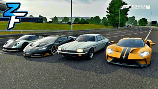 Pagani Zonda Cinque vs Lamborghini Centenario vs Ford GT vs Jaguar XJ-S (tuned) Drag Race! | Forza 7