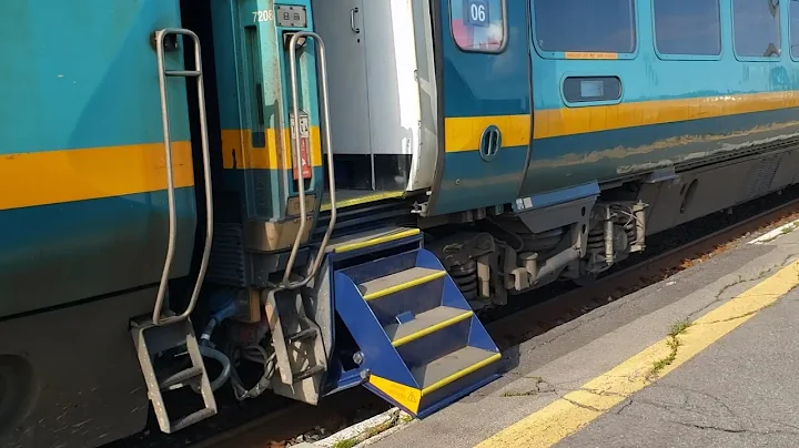TRAINS VIA Rail Renaissance Coaches Stair Retraction and Door Closing Departure From Dorval
