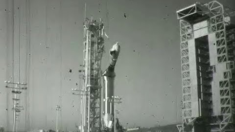 ATLAS AGENA ROCKET DEPRESSURIZES ON PAD, COLLAPSES AND TEARS ITSELF TO PIECES