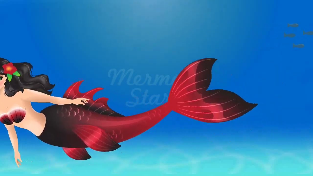 beautiful red mermaid relaxing swimming in the blue ocean 