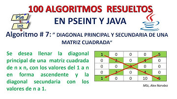 7 de 100 Algoritmos en Pseint y Java: LLENAR DIAGONALES EN MATRIZ CUADRADA