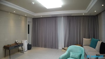 Zemismart wifi tuya motor electric curtain with heavy gray curtains cloth Alexa Google Home Control