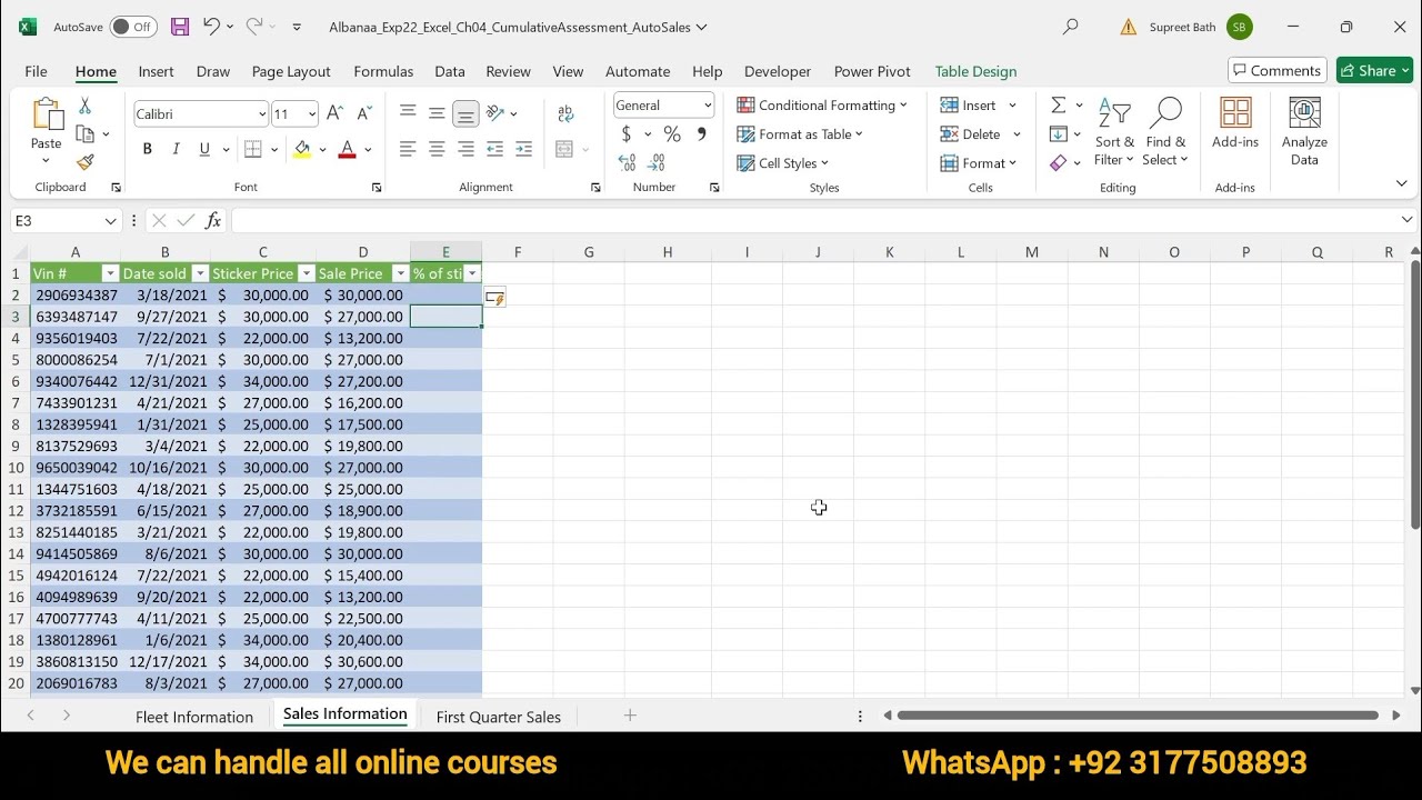 Excel Chapter 4 Cumulative Assessment - Rockville Auto Sales (Pc Mac) | Exp22_Excel_Ch04_Autosales