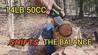 14lb 4HP chainsaw is the perfect balance - getting the most from Greenworks Commercial OCS500 Optimus